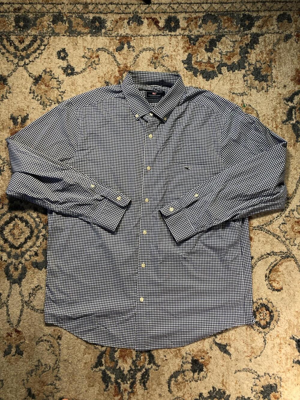 Vineyard Vines Shirt Mens XL Blue Check Long Sleeve Button Down Whale Tucker